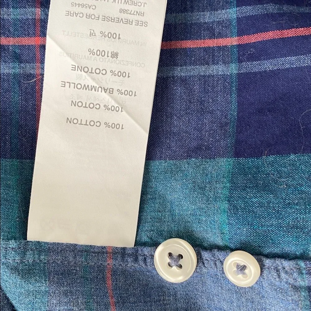 J. Crew Men's Blue & Purple Plaid Cotton Long Sleeve Shirt Sz L Preppy Academia